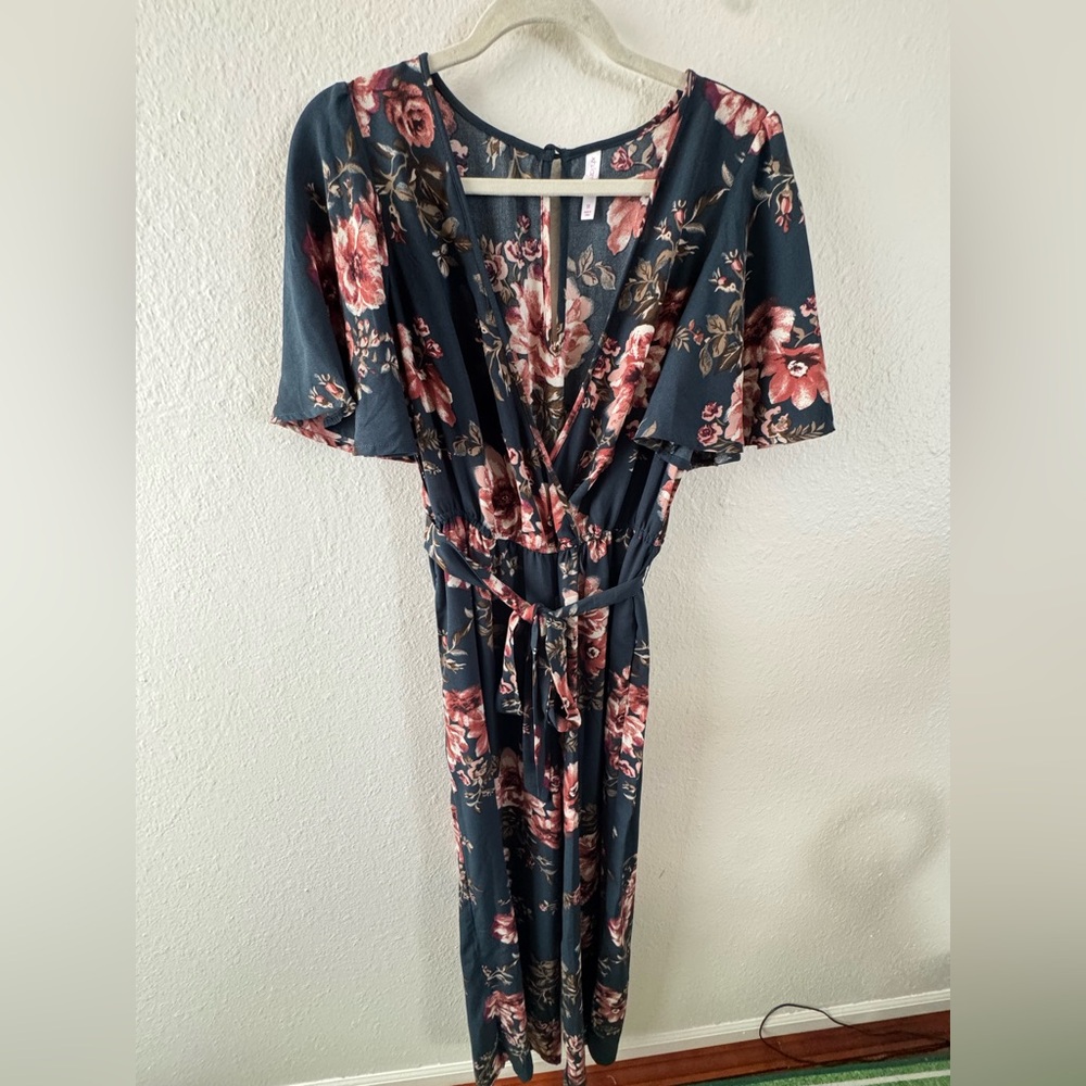 Target Floral V-neck Romper in Navy and Rose